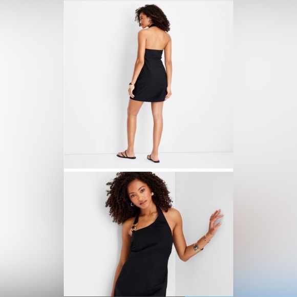 Sleeveless black mini dress with gold ring detailing - Picture 4 of 9